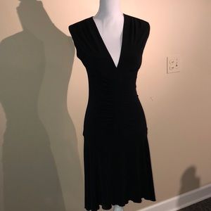 Low V Fitted Black Dress w/ High Low Twirly Skirt